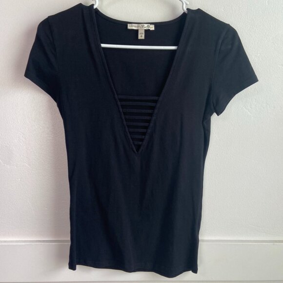 Express One Eleven Strappy Deep V Short Sleeve Shirt - Picture 1 of 6